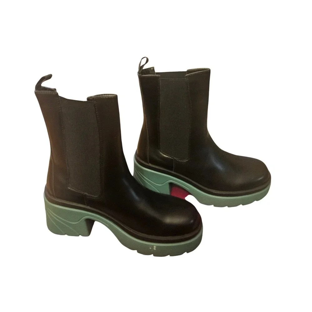 Room of Fashion YORK-01 Womens Chelsea Boots‎ Black Sage Green Lug Sole Platform
